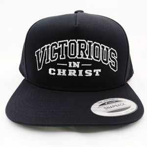 Victorious in Christ Black Snapback Hat Religious Flat Bill